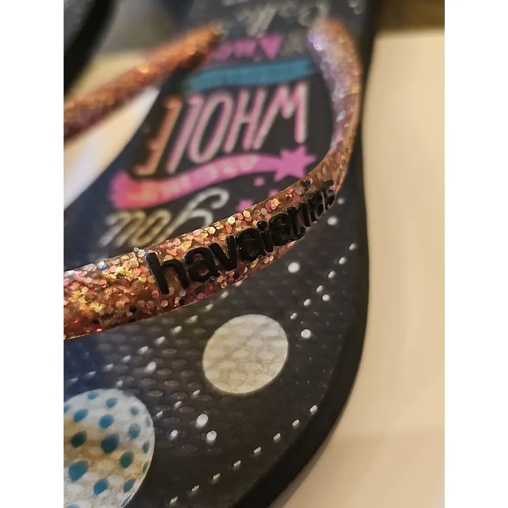 Havaianas Glitter Strap Flip Flops with Colorful Planet Print Size 1-1.5